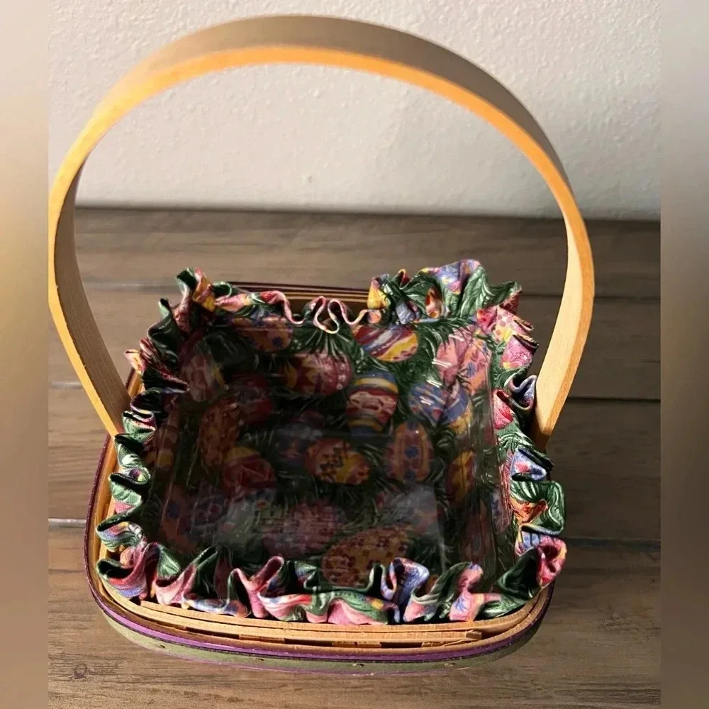 Longaberger 1998 Small Stained Easter‎ Basket, Easter Egg Liner, & Protector